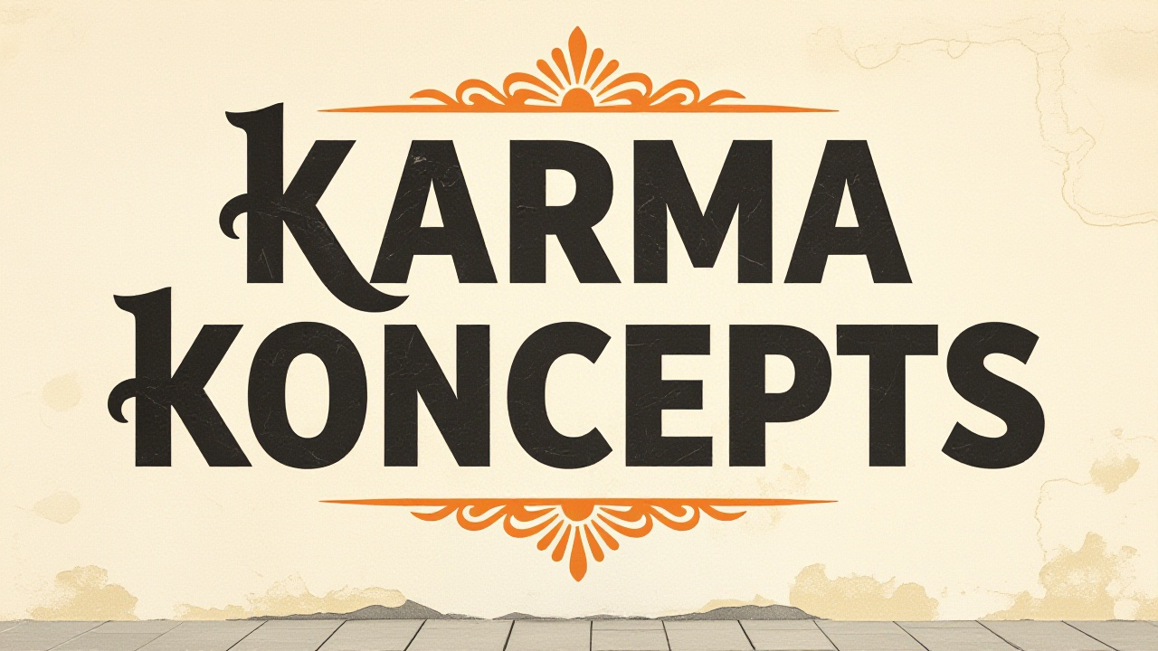 Logo of Karma Koncepts with decorative elements on a beige background